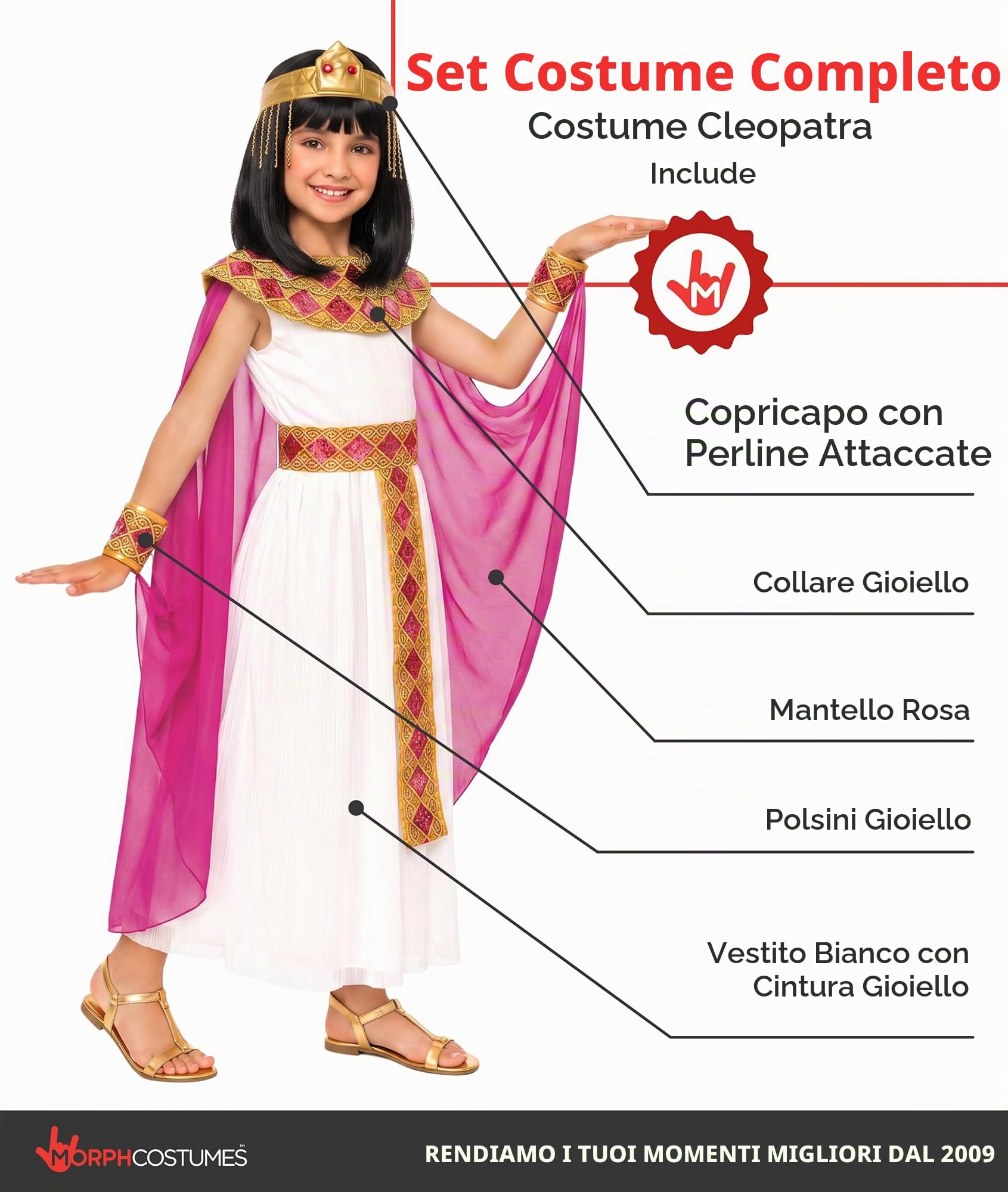 Morph Costume Cleopatra Bambina, Costume Egizio Halloween Bambina