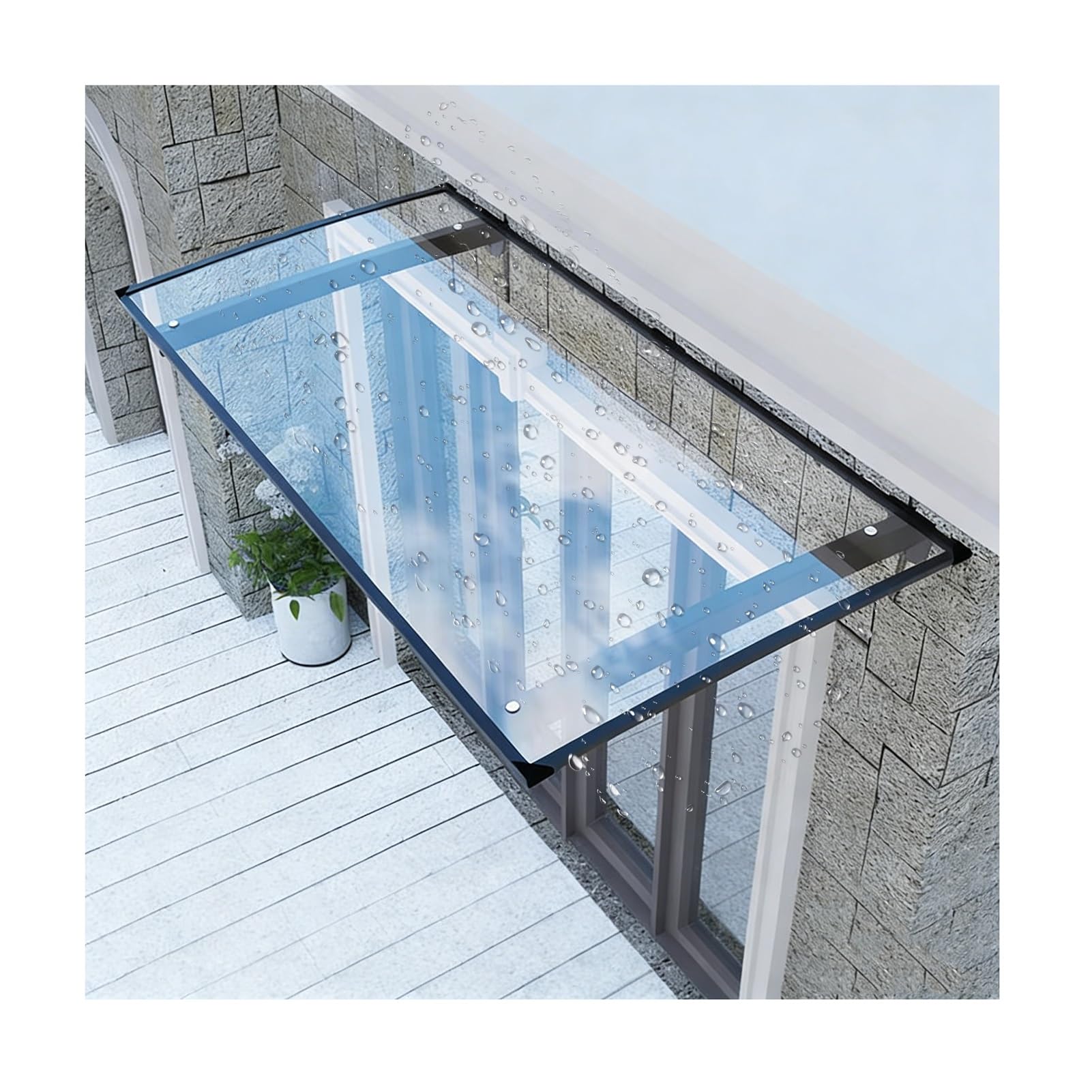 Auvent porte et fenêtre 100x100cm en polycarbonate transparent pour terrasse