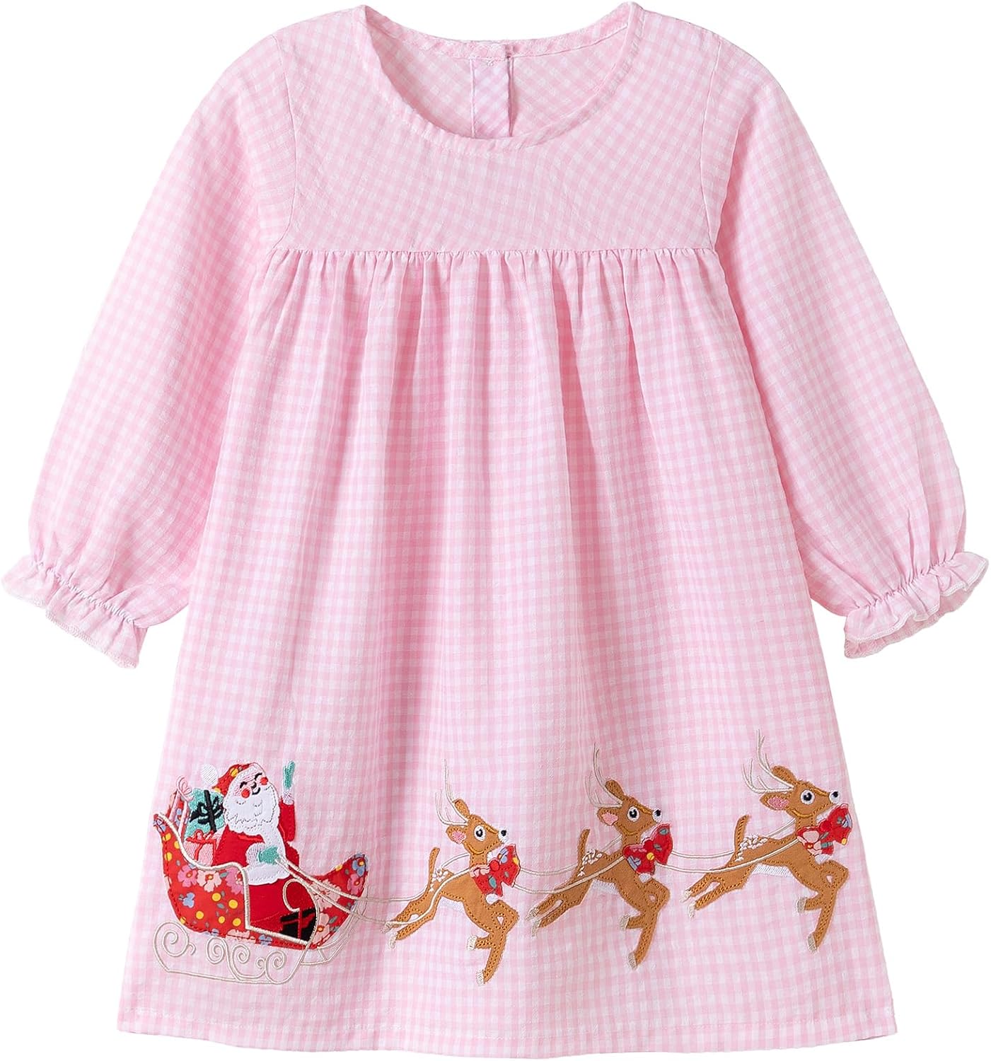 FreeLu Girls Christmas Dresses Longsleeve Cartoon Dress Striped Casual Cotton T-Shirt