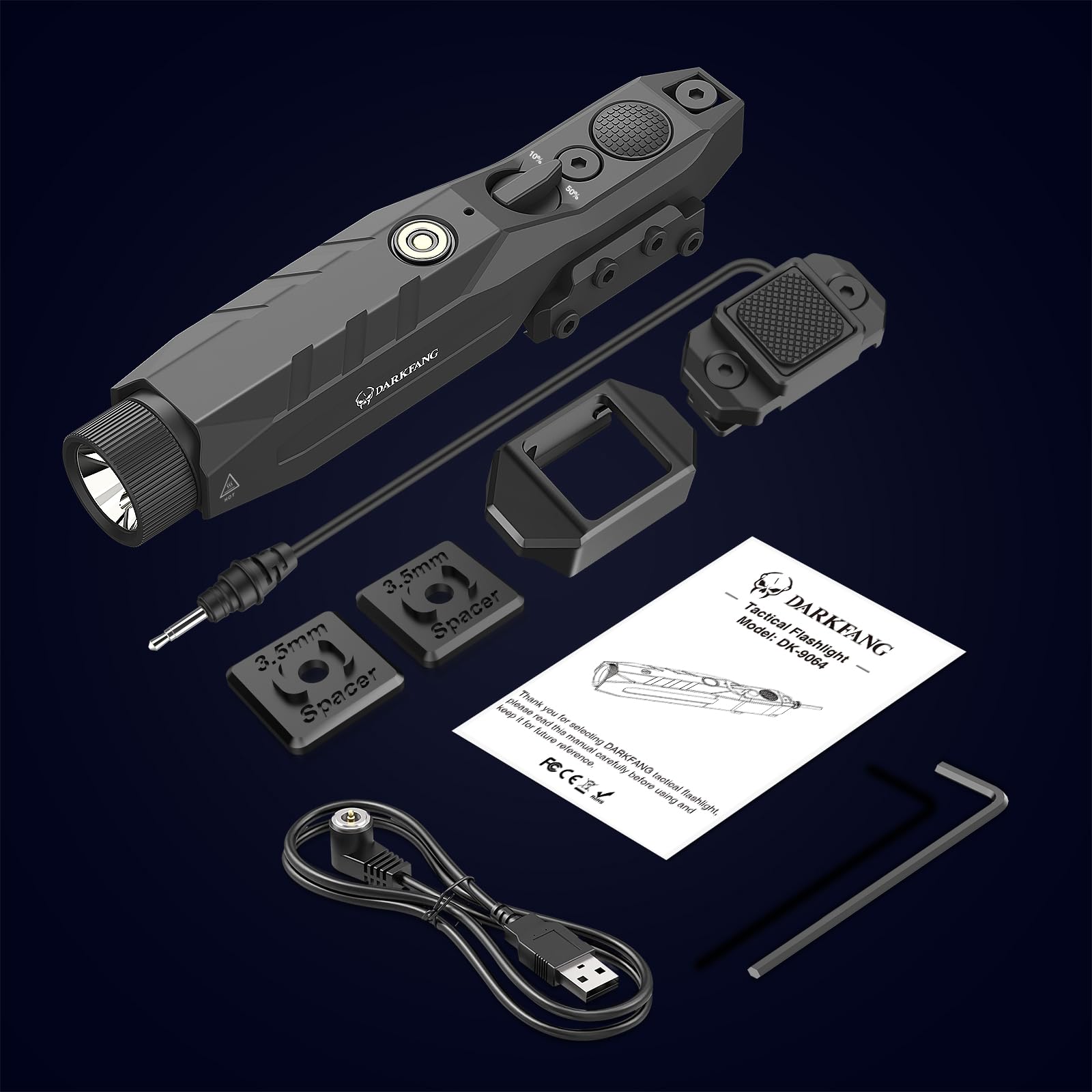 DARKFANG Lampe Tactique de 1450 lumens avec télécommande pour Picatinny et M-Rails