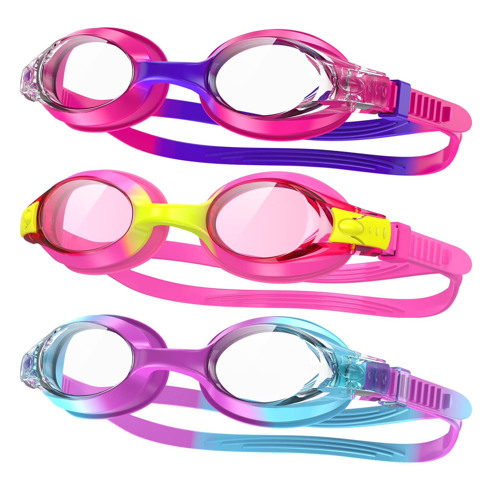 findway Lot de 2 paires de lunettes de natation étanches avec verres transparents anti-buée pour enfants de 3, 4, 5, 6, 7, 8, 9, 10, 11, 12, 13, 14 ans
