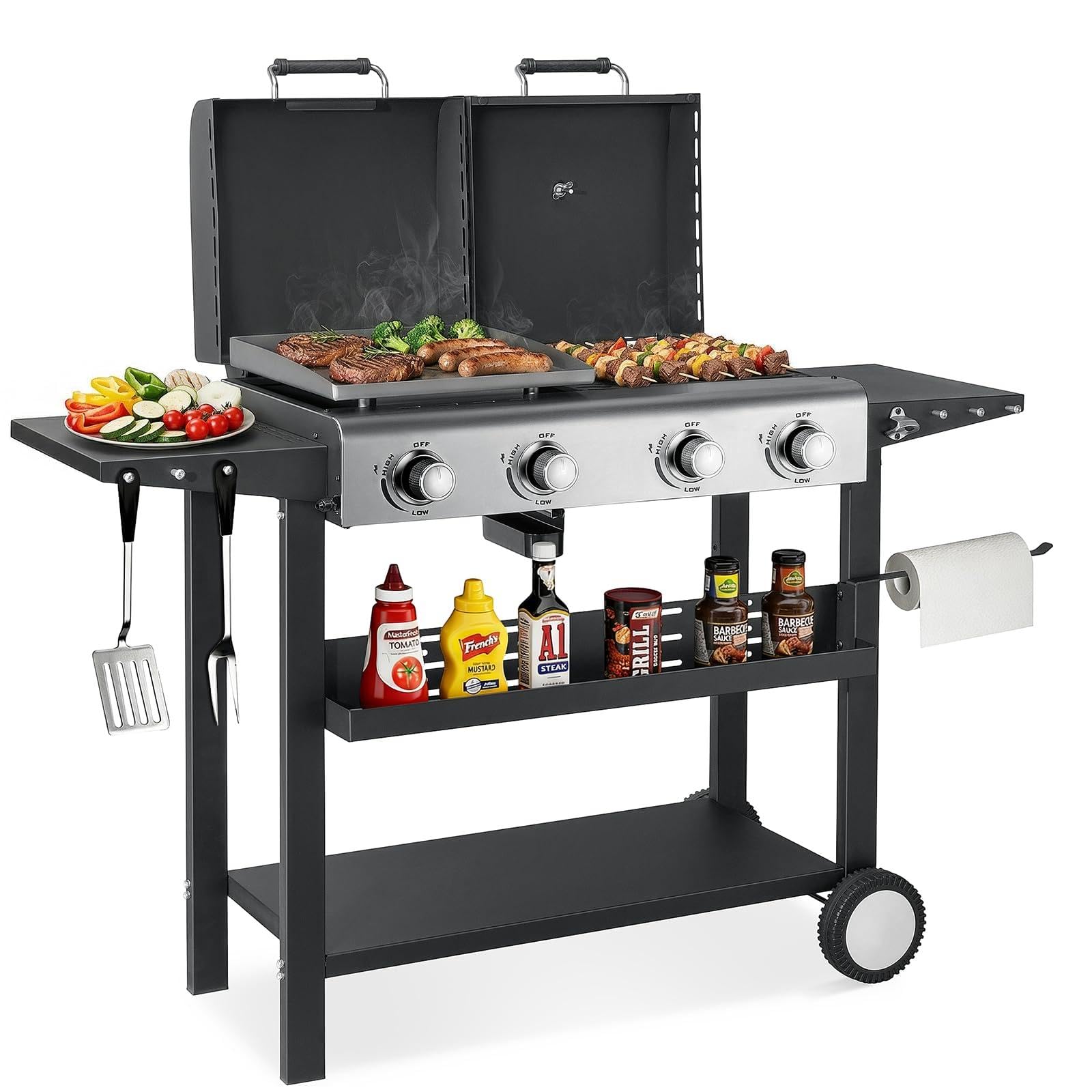 SKOK 4 Burner 3-in-1 Charcoal/Gas/Griddle Combo