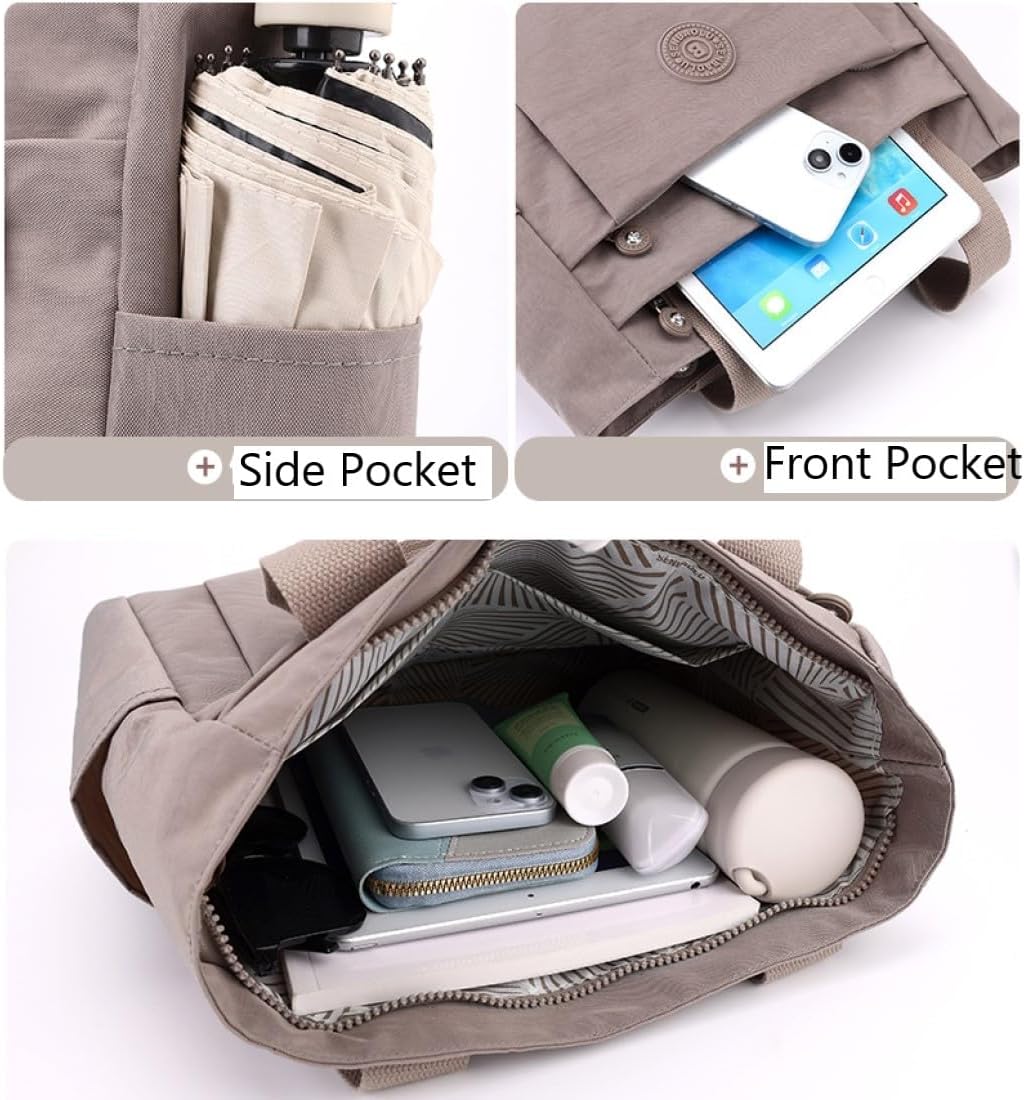 Nylon Lightweight Handbag for Women Tote Purses Multi-pocket Shoulder Bag for Work Travel - Image 7