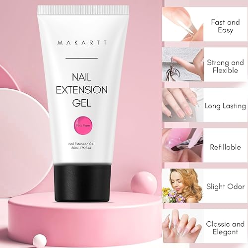 Vista 110 de Makartt - Gel de uñas de polietileno, 1.7 oz (50 ml), constructor, extensión, fortalecedor, gel de color duro, multifuncional, larga duración, fácil