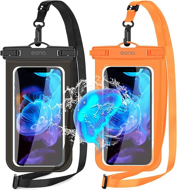 Amazon Brand  Eono Waterproof Phone Pouch, 2 Pack IPX8 Universal Underwater Phone Dry Bag with Lanyard for iPhone 13 Pro Max 12 11 X XR 8 Samsung S22 S21 S10 S9 Huawei P40 Mate40 Pro up to 7"