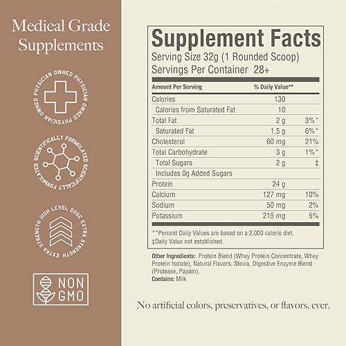 Miniatura 5 de High Level Proteína de suero natural en polvo  Batido de vainilla con stevia  1.02 oz de proteína  2 libras, ultra filtrada sin OMG  Enzimas