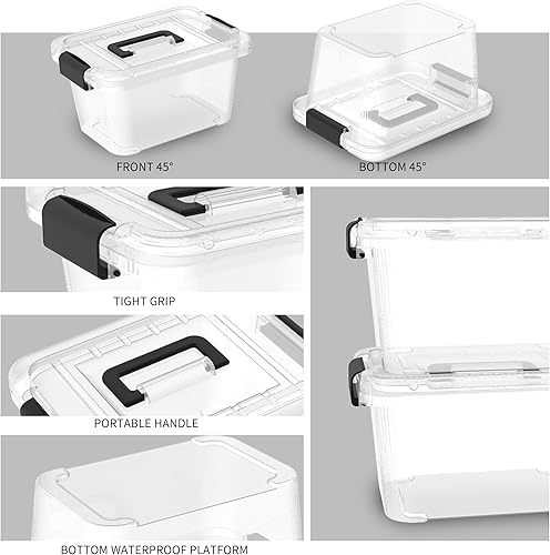 Miniatura 3 de Contenedor de almacenamiento con tapa, organizador con asa y hebillas, apilable, plástico, transparente, 6.8 cuartos de galón, paquete de 20
