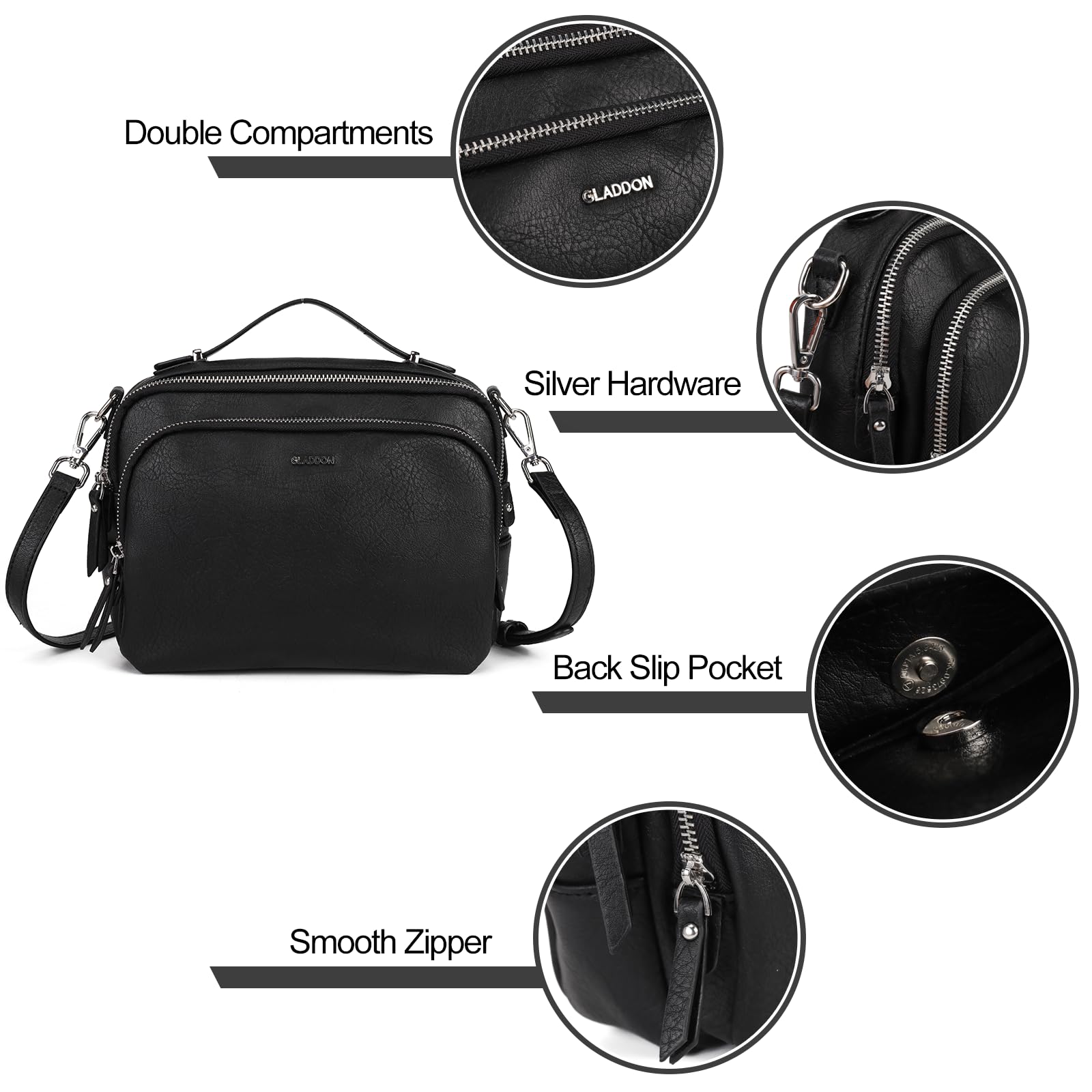 Gladdon Piccola borsa a tracolla da donna con 3 scomparti capienti, alla moda con cinghie a tracolla regolabili e rimovibili in tessuto jacquard.