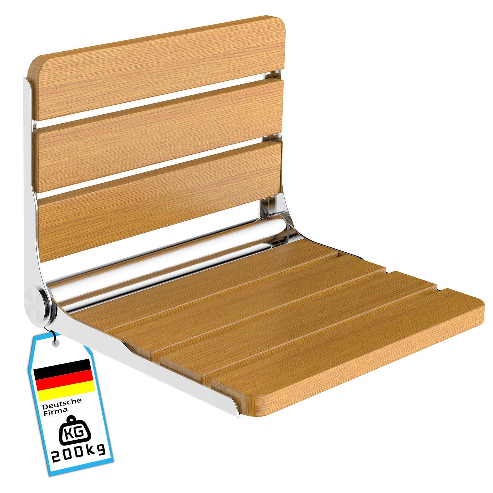 Asiento Ducha Plegable Madera Pared Montada, Silla Abatible Ducha Montado en la Pared ，Taburete Baño Banqueta Ducha para Personas Mayores Minusvalidos Adultos