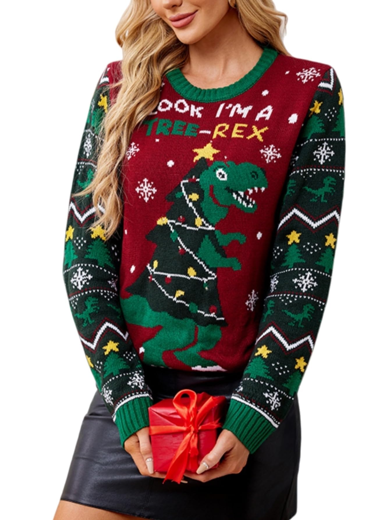 Simier Fariry 2025 Womens Ugly Christmas Pullover Sweater Fall Winter Long Sleeve Knitwear Funny Cute Jumper Tops