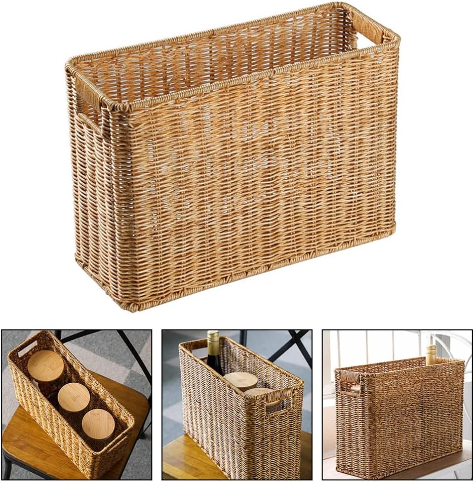 Wicker Magazine Basket Magazine Wicker Basket Woven Magazine Basket, 1 Pc Woven Magazine Rack Woven Storage Basket Woven Book Basket Magazine Wicker Basket (Brown)