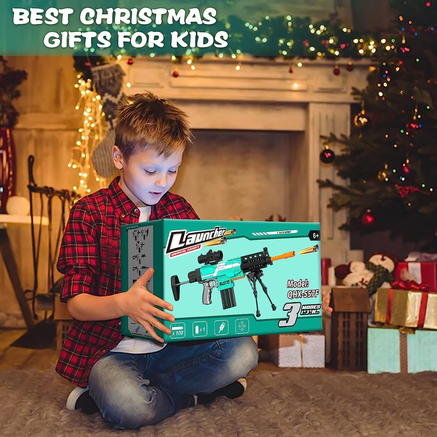 Elektrisches Spielzeuggewehr für Nerf Sniper mit Zielfernrohr, 3 Modi, wiederaufladbar, mit Zweibein, 2 Magazinen & 100 Darts -Grey-NEW