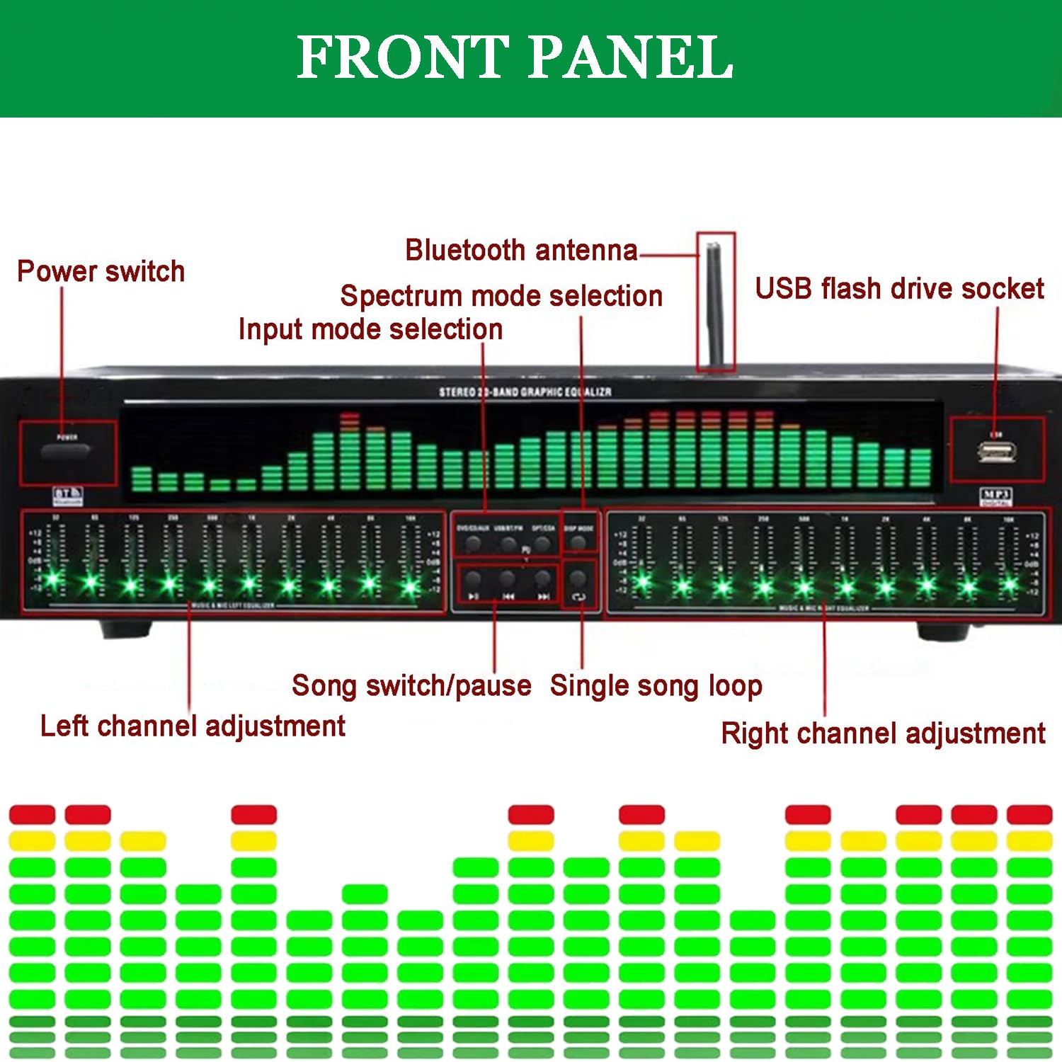 Ecualizador Gráfico Hi-Fi, Analizador De Espectro De 31 Bandas, Ecualizador De Audio Óptico Coaxial Bluetooth 5.4, Reducción De Ruido, para Audio Doméstico, Estudio De Grabación