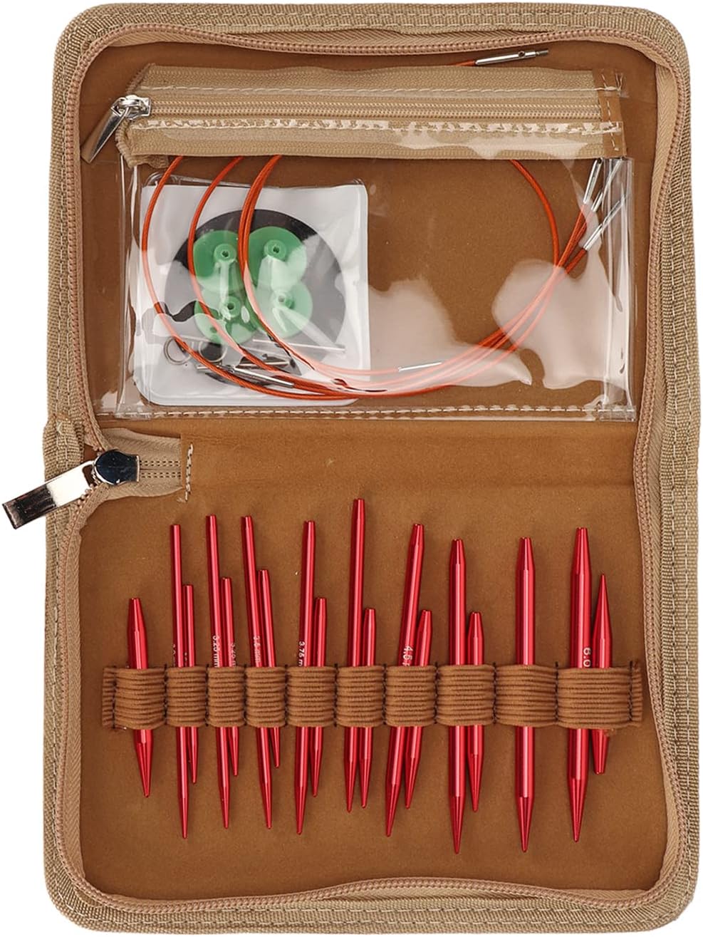 Circular Knitting Needle Set, One Set Household Aluminum Circular Knitting Needle Set 3 to 6mm Smoothing Interchangeable Circular Needles Set with Bag for Fabric Weaving Knitting