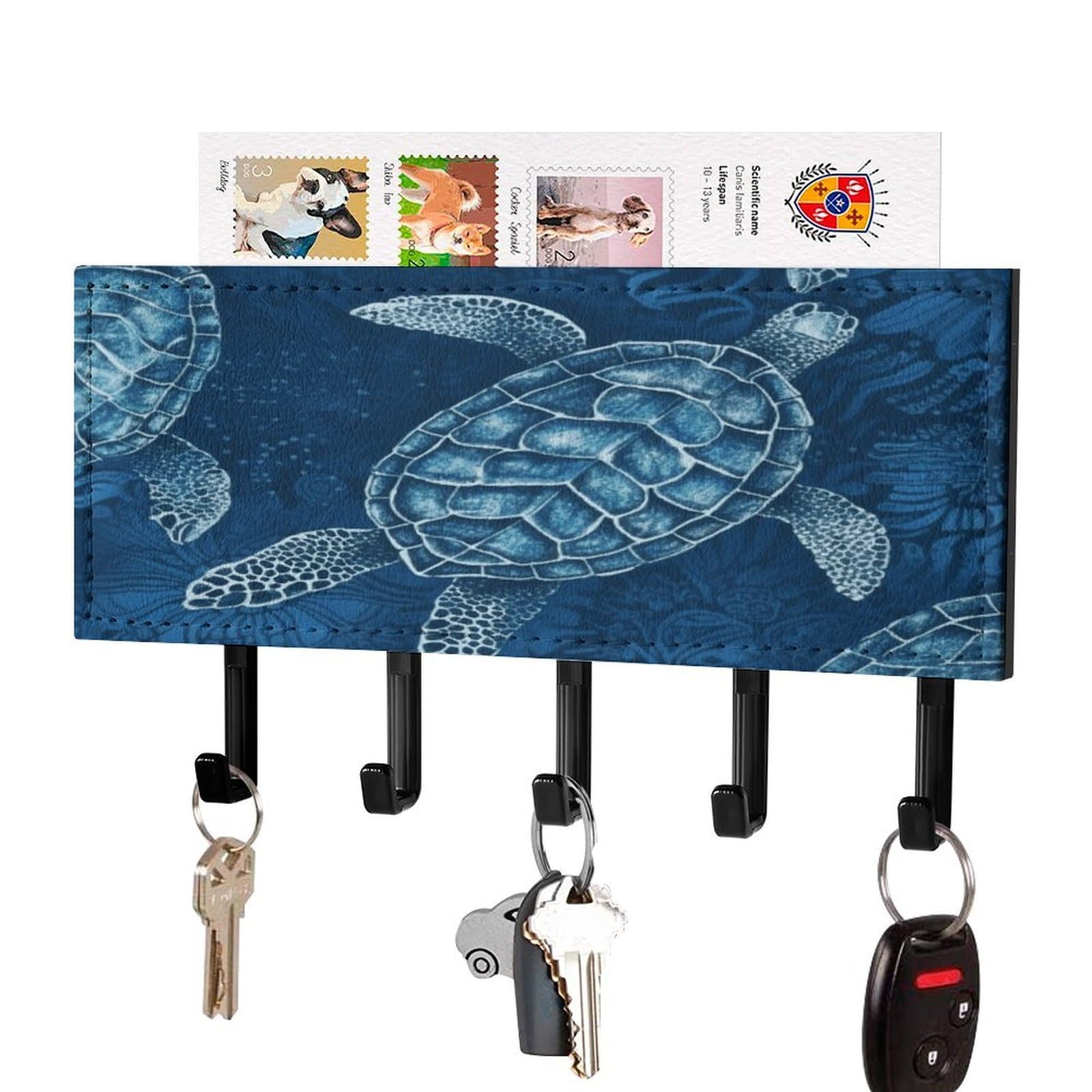 Estante de pared para llaves en el recibidor con diseño de tortuga azul