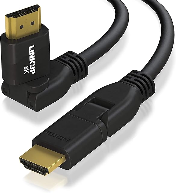 LINKUP - Ultra High-Speed HDMI 2.1 8K Cable 360° Swivel Angle Connector | DSC HDR UHD Digital Video Cord  Tough 28AWG 48GB/s | 10K 8K 5K 4K 2K 1080 | Compatible with Apple Xbox PS5 Samsung -3ft
