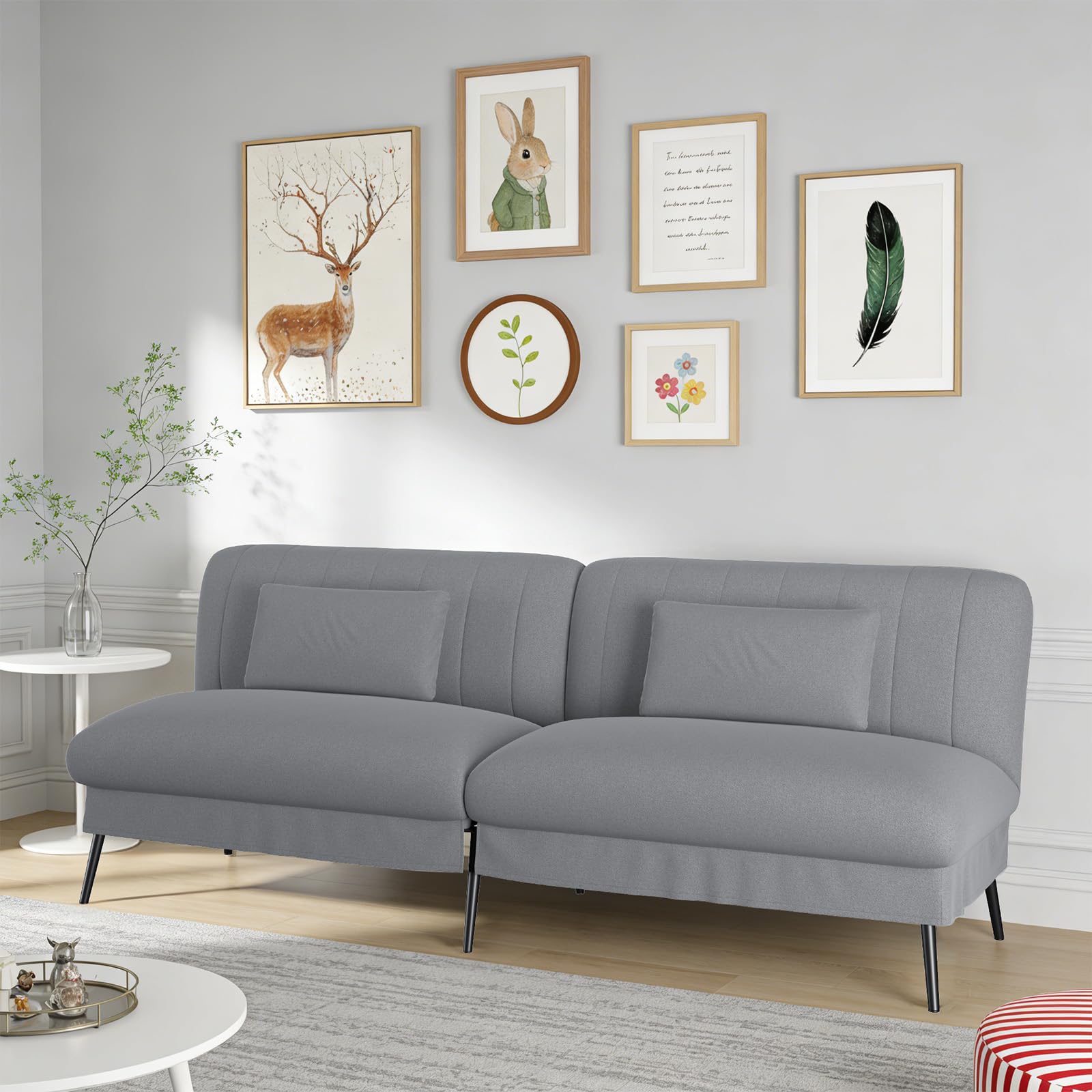 COMHOMA Sofa Bed Fabric 2 Seater Click Clack Sofa Bed 5-Gear Back Angle Adjustable Futon Sofa Recliner Lounge for Living Room Bedroom Grey