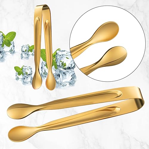 Miniatura 3 de Paquete de 12 mini pinzas para servir, acero inoxidable, 4.3 pulgadas (dorado) para aperitivos, postres, azúcar, cubo de hielo