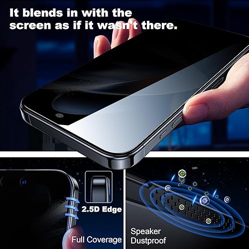 Miniatura 5 de WSKEN Protector de pantalla de privacidad para iPhone 15 Pro Max eliminación automática de polvo Pantalla de cobertura completa 2.5D Edge 28 grados