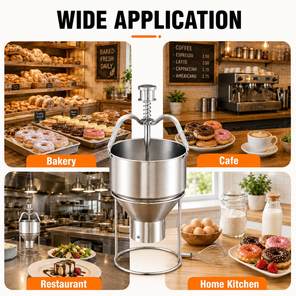 Dispensador Ajustable de Masa para Donuts, Acero Inoxidable