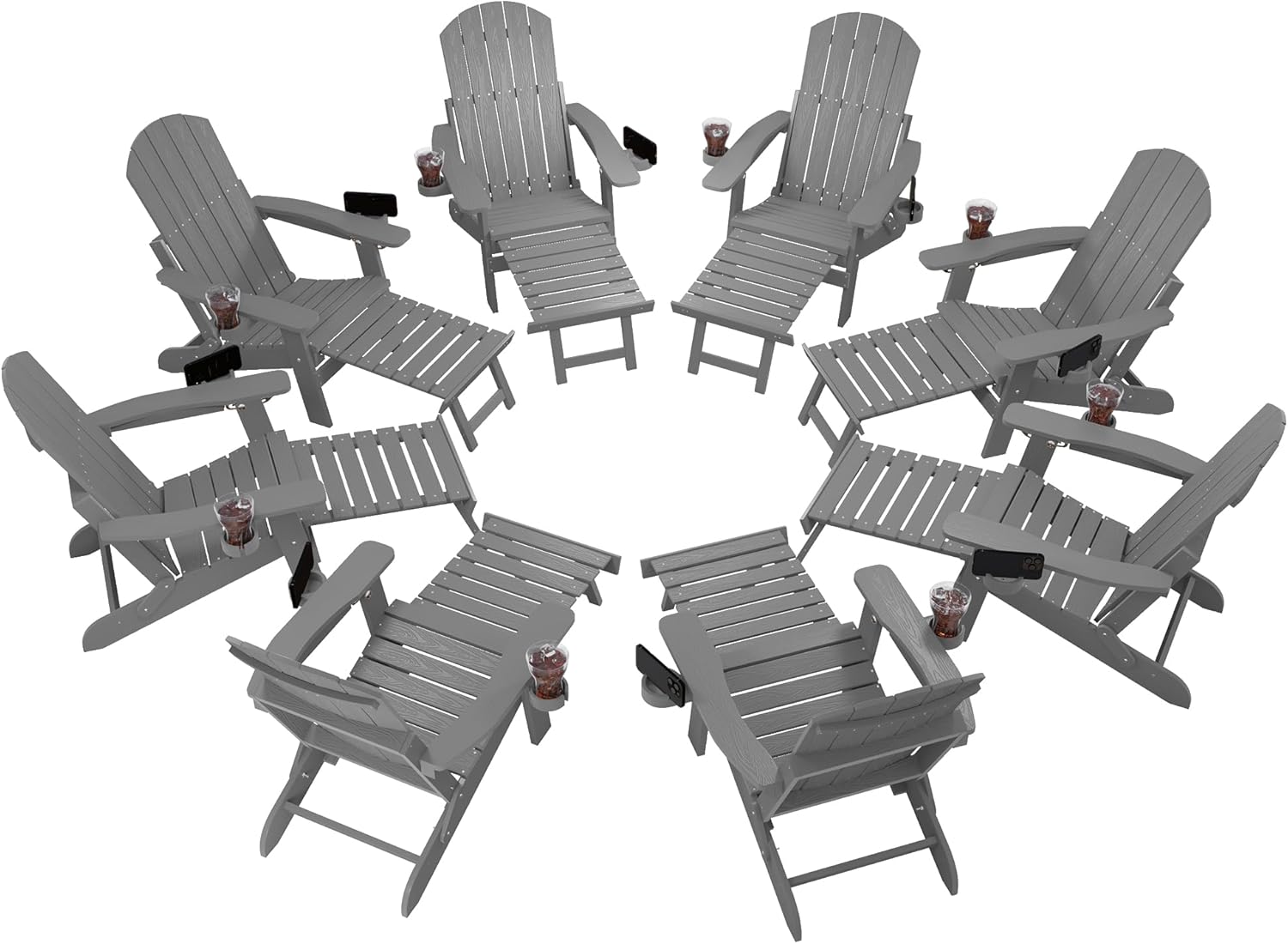 YEFU Adjustable Adirondack Chair with Retractable Ottoman Set of 8,Folding - B0DYNG4GW7