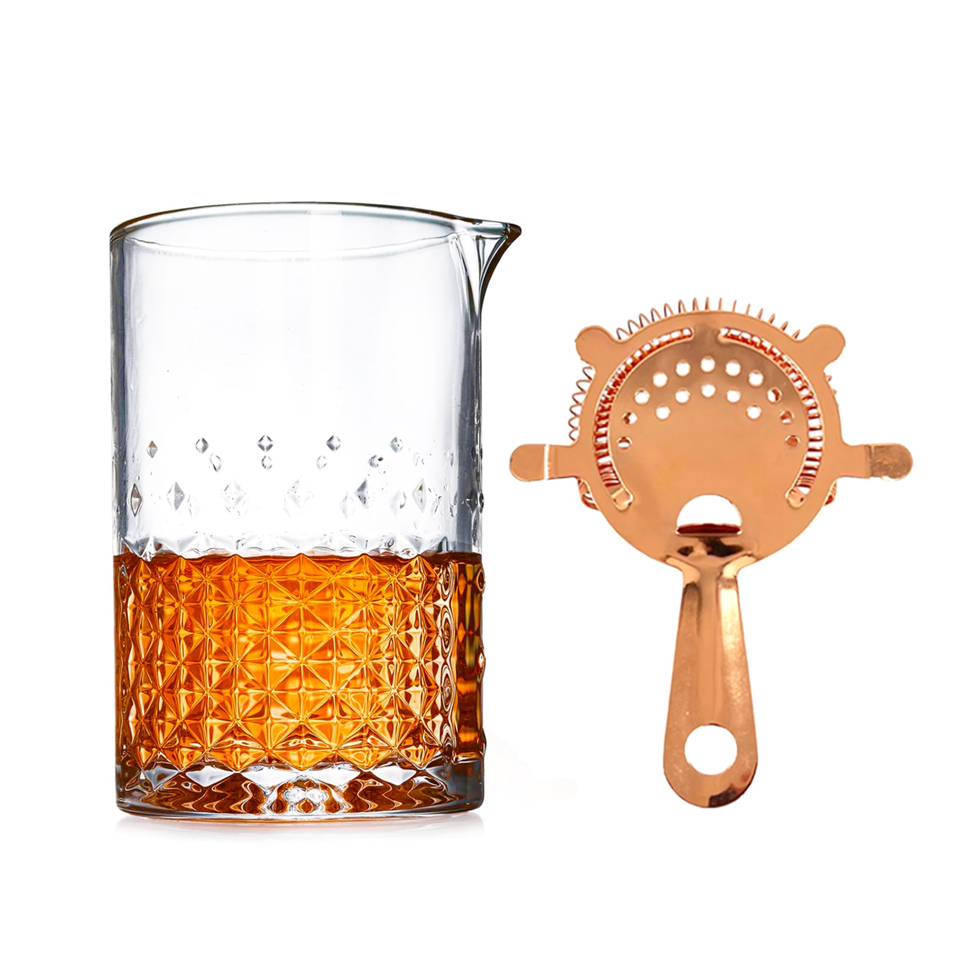 Chabrias Ltd Copper 2 Piece Stainless Steel Copper Coated 2 Piece Cocktail Mixing Glass & Strainer Set 750Ml– Large Mixing Jug For 3 Cocktails, Cocktail Mixing Glass & Stainless Steel Strainer Cocktail Accessories