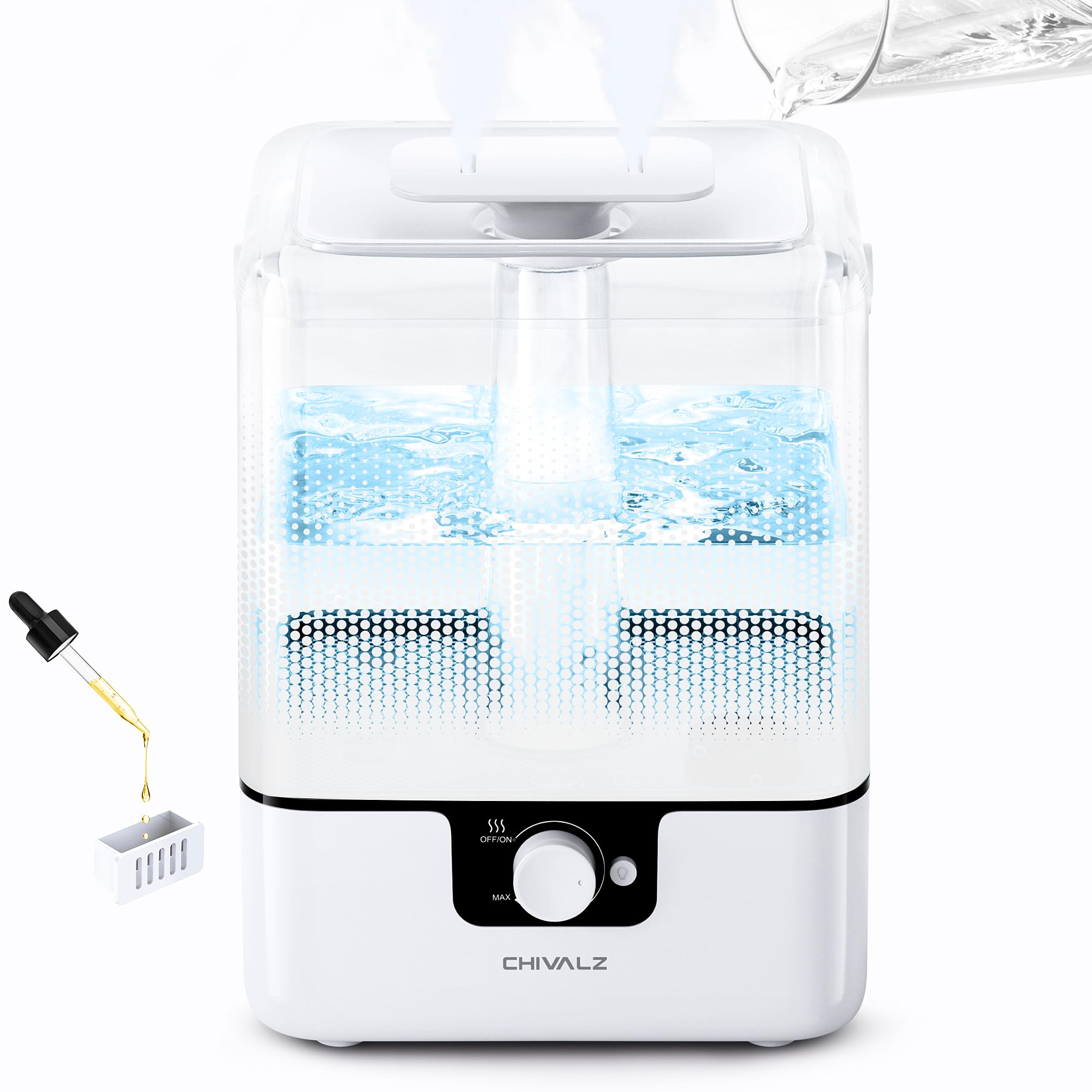 6L Humidifiers for Bedroom Large Room Home, CHIVALZ Cool Mist Top Fill Humidifier for Baby Nursery and Plants, 26dB Quiet, Nightlight, 50H Runtime, Oil Diffuser, 360° Nozzle, Anti-dry Burn