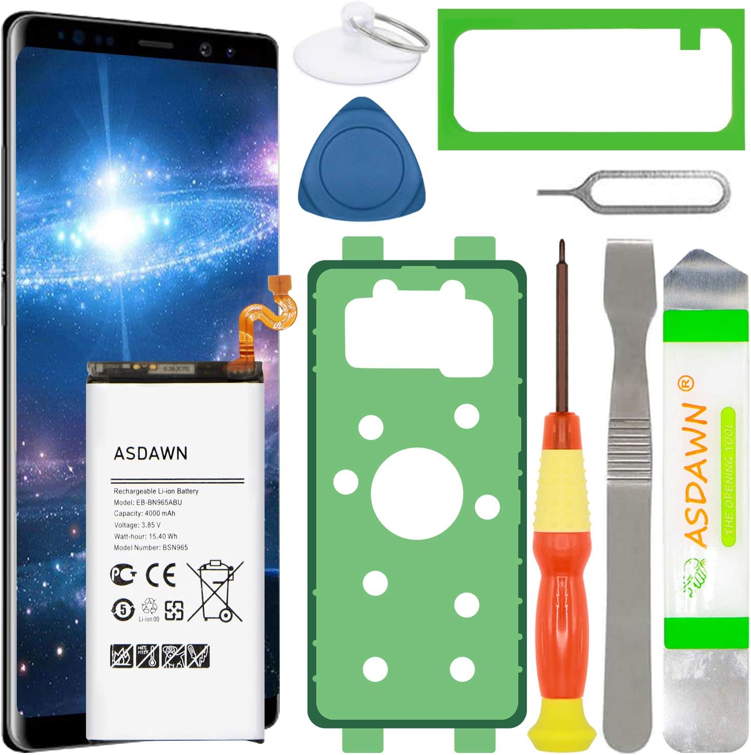 Galaxy Note 9 Battery Replacement, EB-BN965ABU Battery for Samsung Galaxy Note 9 SM-N960 N960U/U1/A/T/P/V/R4/W/F with Repair Tool Kit