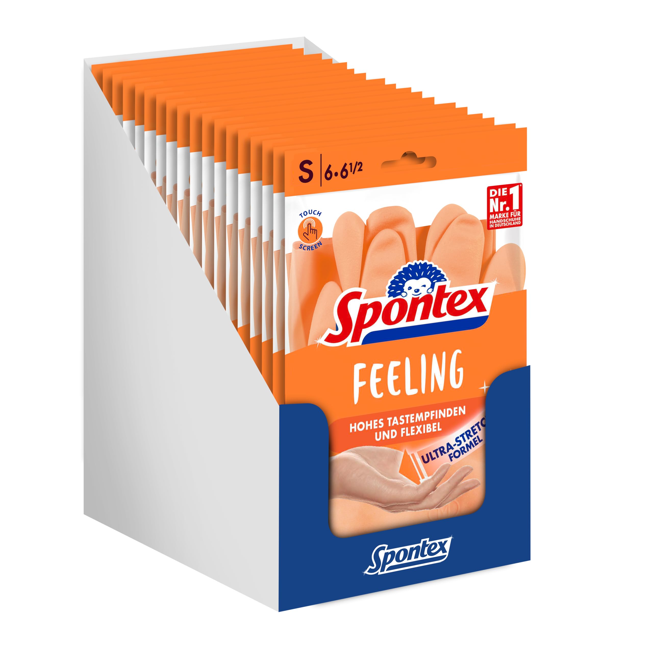 Spontex Feeling Lot de 18 paires de gants de ménage pour tous les travaux de ménage délicats et sensibles au toucher, taille S (18 x 1 paire)