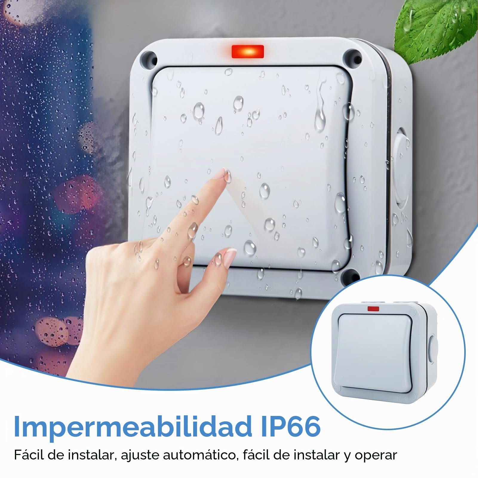 Interruptor de Pared Impermeable IP66 20A Universal Resistente a la Intemperie con Cubierta Antipolvo para Exteriores Jardín Taller