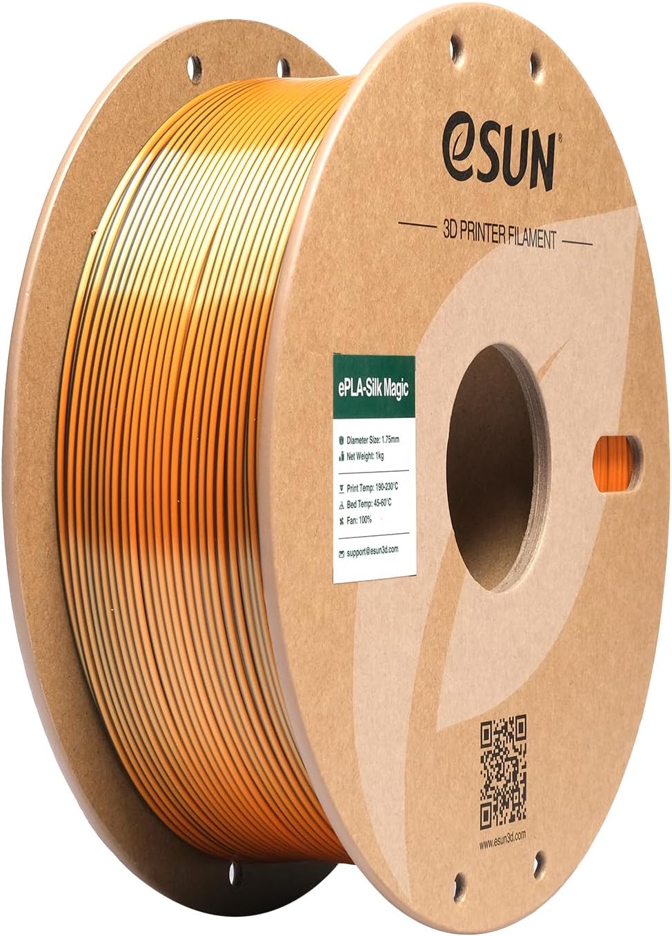 eSUN Silk Magic PLA Filament 1.75mm, Shiny Silk Dual Color Co Extrusion 3D Printer Filament, 1KG (2.2 LBS) Spool 3D Printing Color Change Filament for 3D Printers, Black Gold