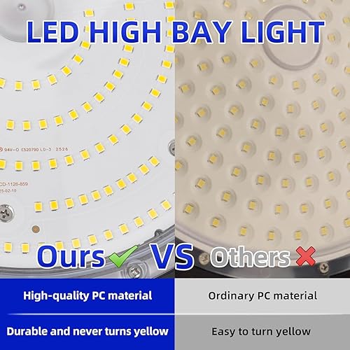 Miniatura 5 de hykolity Paquete de 6 luces LED de alta bahía de 200 W, 5000 K UFO LED de alta bahía con enchufe estadounidense equivalente a 600 W MHHPS 120-277 V,
