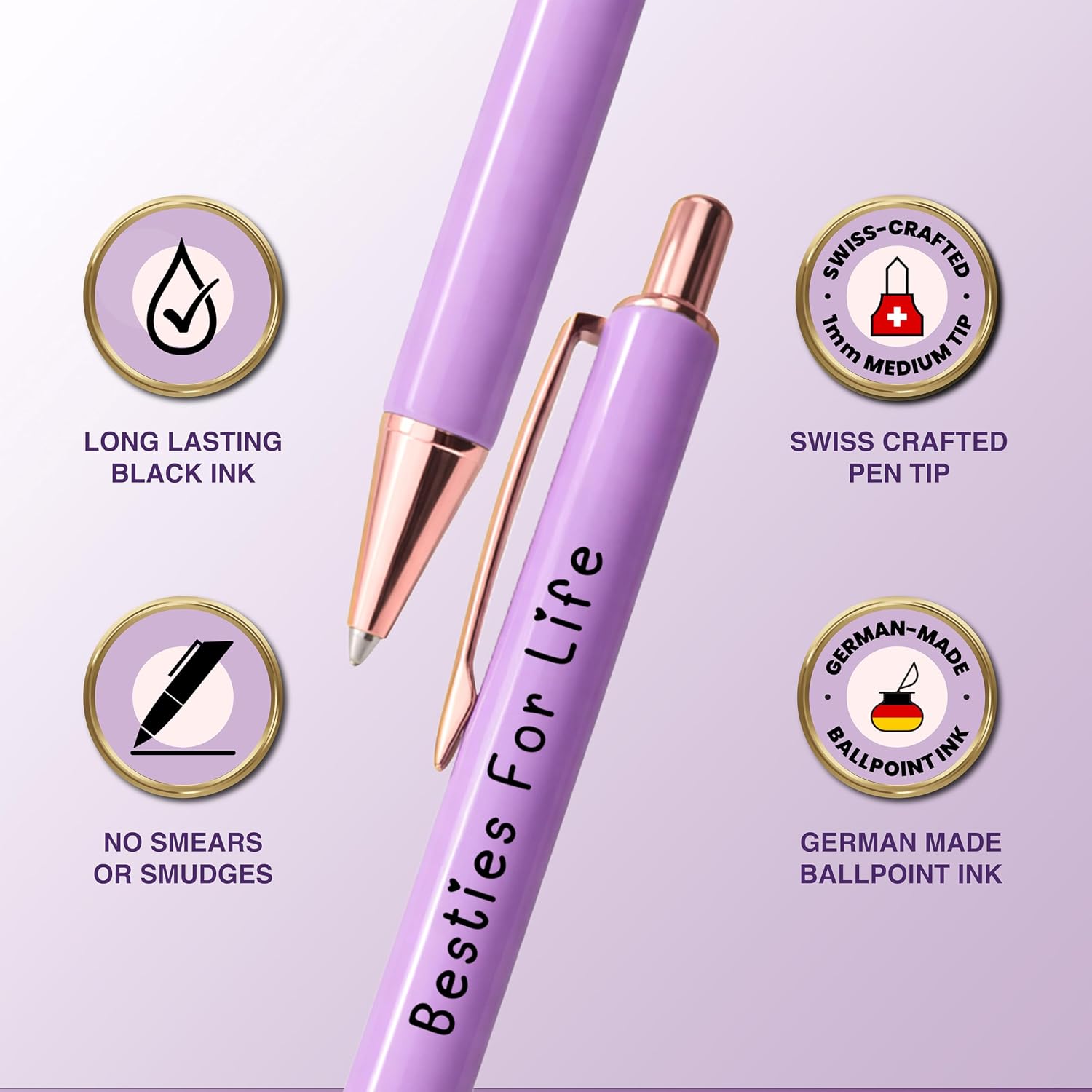 MESMOS 3pc Fancy Pen Set for Women, Best Friend Gift for Women, Friendship Long Distance Gifts for Female Friends
