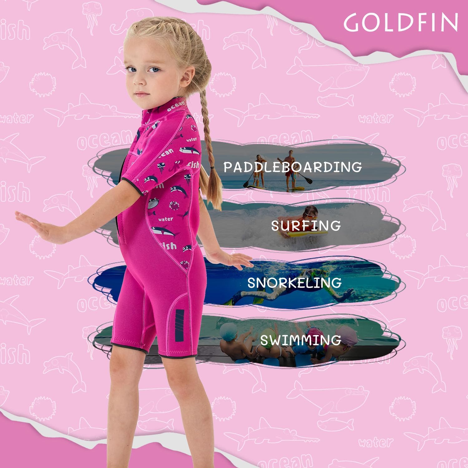Goldfin Kids Wetsuit for Girls Boys, 2mm 3mm Toddler Shorty Neoprene Front Zip Wet Suits Keep Warm for Water Sports Surfing Snorkeling Swimming