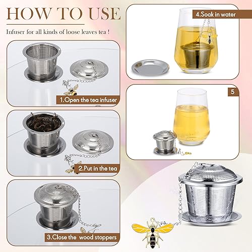 Miniatura 3 de 3 juegos de infusores de té para hojas de té sueltas más empinadas, infusores de bolas de té de acero inoxidable con bandejas de goteo y colgante de