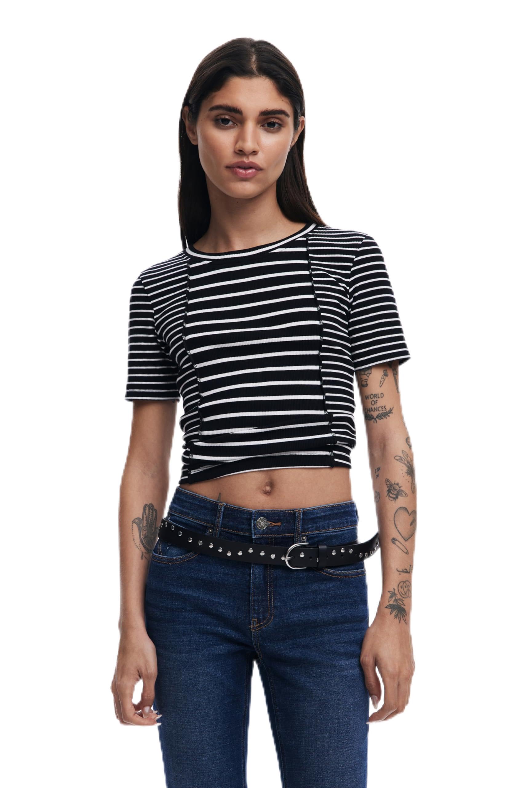 Desigual Women's Black Striped Short-Sleeve T-Shirt, Cotton, M