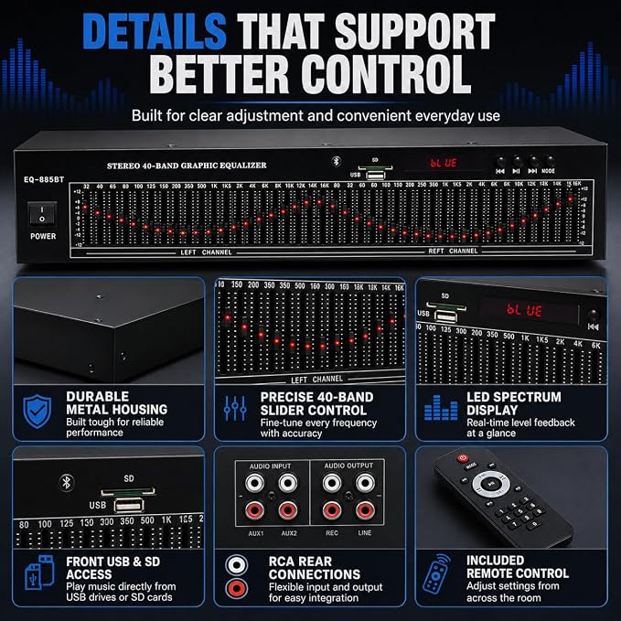 Ecualizador de audio estéreo gráfico 20 bandas TsoLay miniatura 5