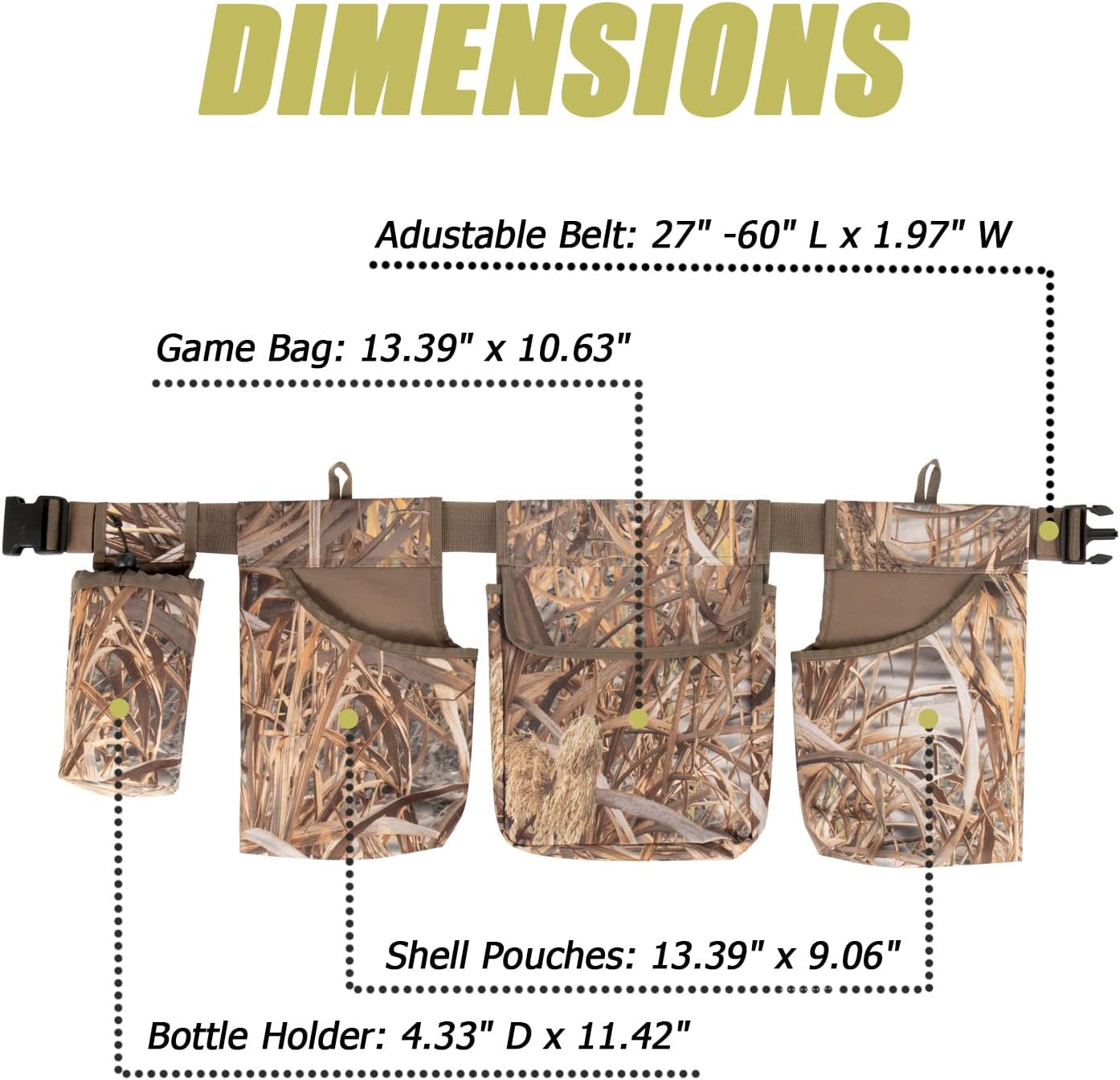 Glolaurge Dove Belt Hunting Bag, Hunting Belt with Game Pouch, Shell Bags, Water Bottler Holder, Adjustable Game Belt, Camo : Sports & Outdoors