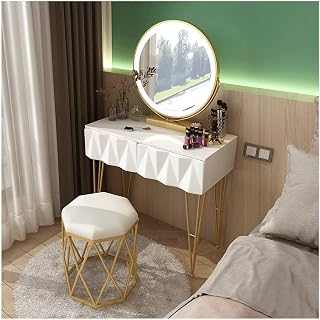 Deluxe White Dressing Table with Vanity Mirror Drawers Stool for Makeup Bedroom Jewellery Set Multiple Sizes Vanity Table Set (Color : Style 1: 60cm) (Style 2: 80cm)