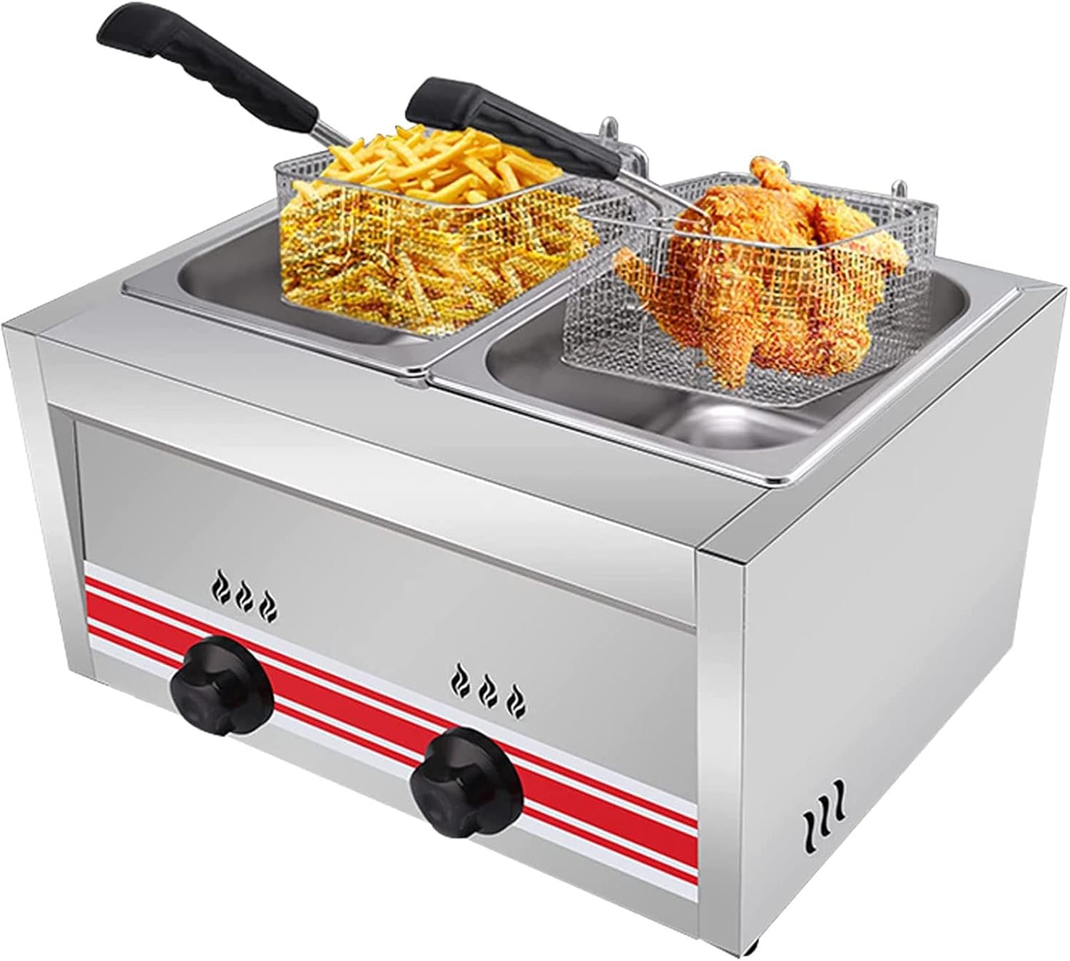 Deep Fryer,Countertop Tabletop Liquefied Petroleum Gas LPG Deep Fryer W/Basket, for Commercial Restaurant Home Kitchen