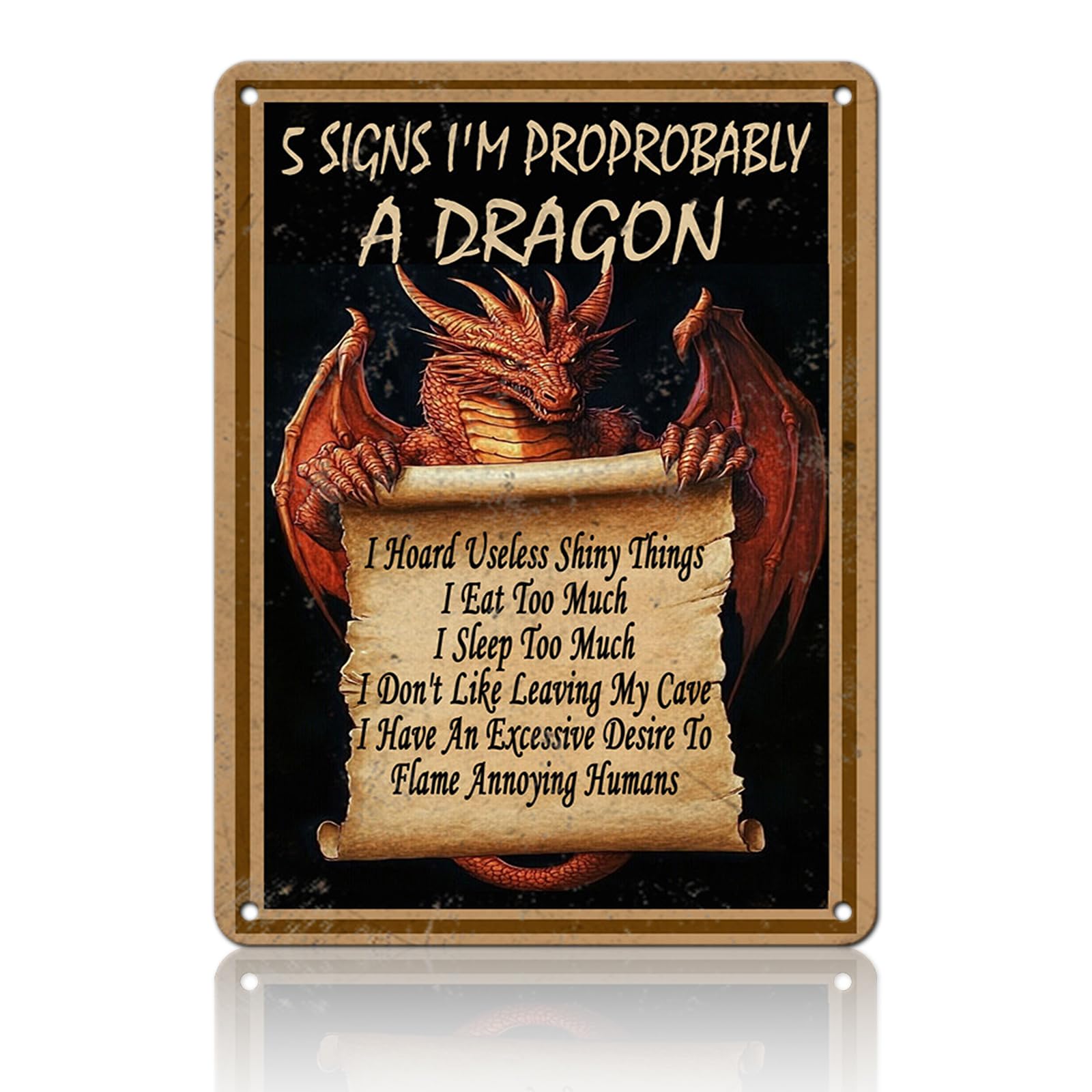 Anceky Funny Metal Tin Signs 5 Signs I‘M Probably A Dragon Vintage Metal Sign Retro Wall Decor for Home Bar Pub Cafe Garage Man Cave Garden Yard 8×12 Inch