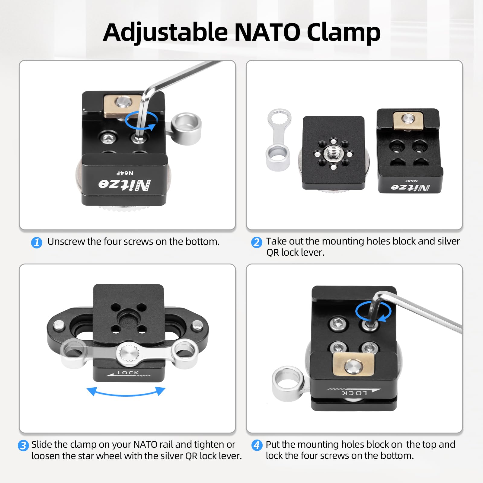 Nitze NATO-Klemme mit ARRI Standard Rosette, Quick Release NATO Clamp with Rosette für Kamerakäfig Monitor-Käfig Magic Arm - N64F