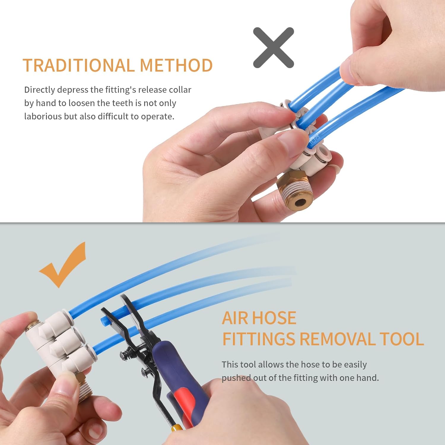 PLANEKO Air Line Pliers Push to Connect Fitting Disconnect Tool for 1/4" 5/16" Pneumatic Hose Quick Connect Fittings Removing Air Line Removal Tool Hose Release Pliers for 6mm 8mm Push Fit Connector