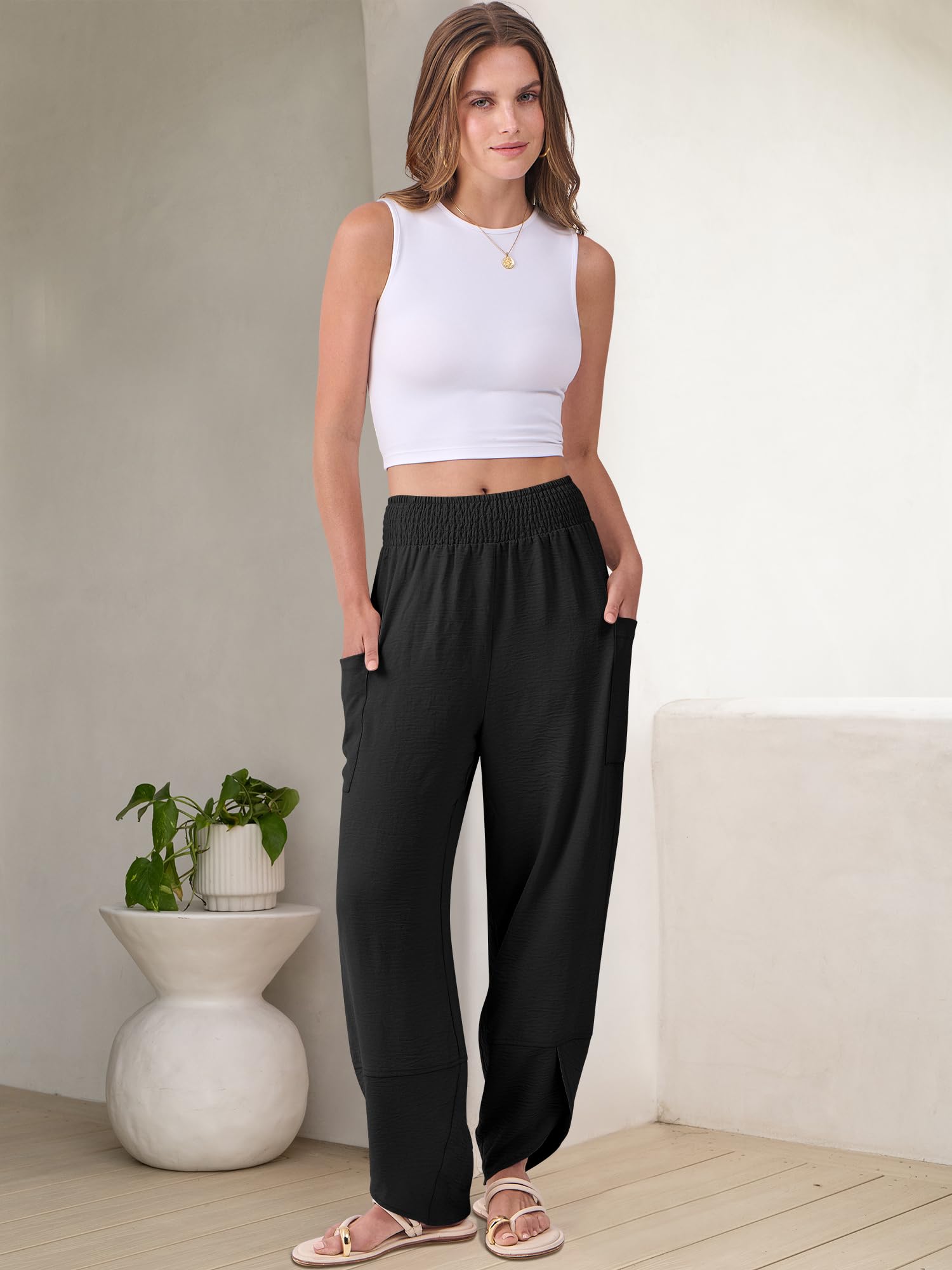 ANRABESS Womens Wide Leg Palazzo Capri Pants 2025 Summer Casual Loose High Waisted Lounge Flowy Cropped Beach Work Trousers