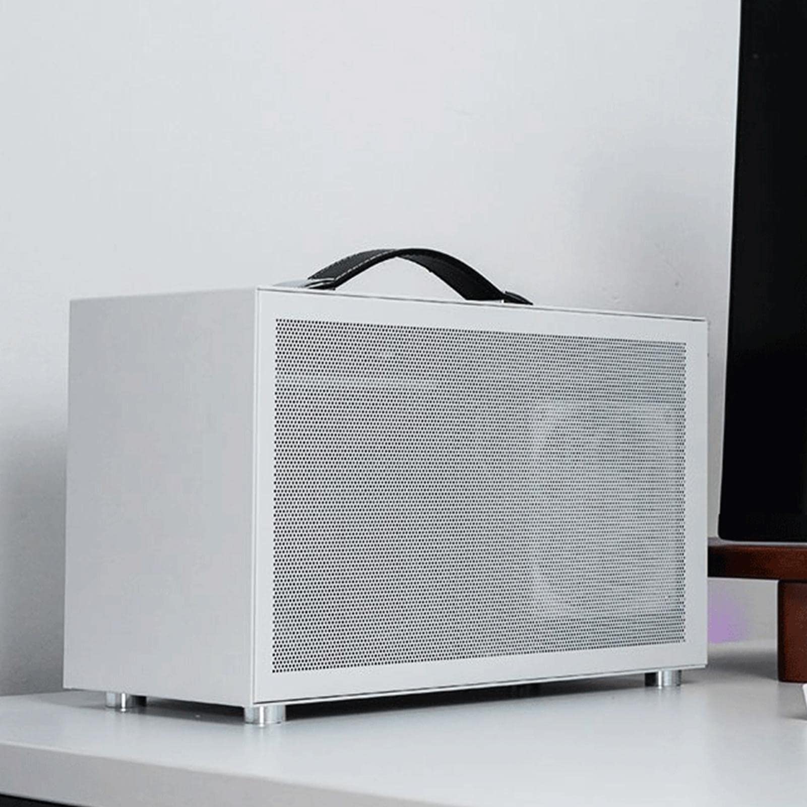 Soporte para CPU, Soporte para PC con Ventilador | arandela Ajustable y Montaje en Pared, Carcasa de Ventilador con Placa Frontal de Malla, Accesorio portátil para Ordenador Ho