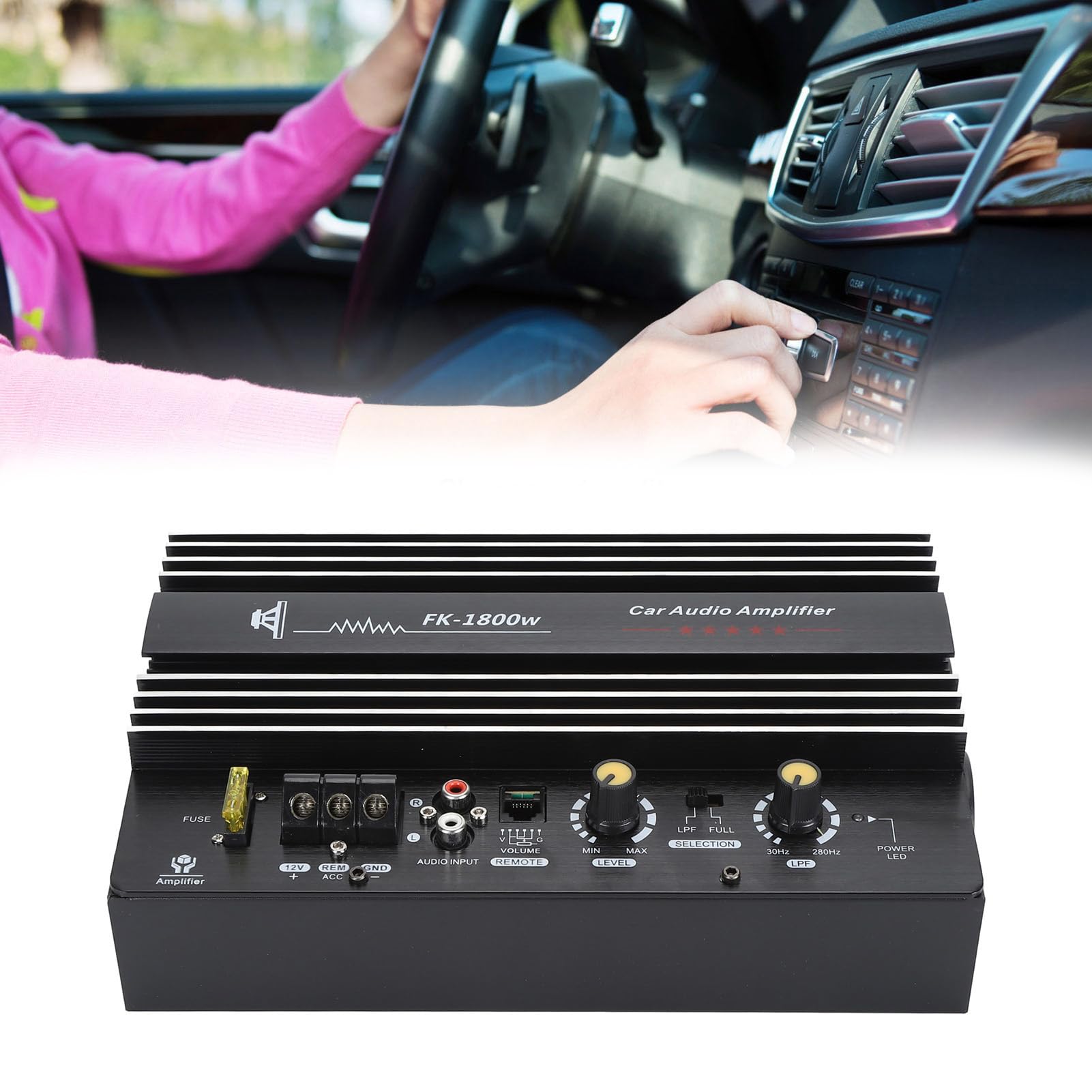 Scheda Amplificatore per Auto 1800 W, Modulo Amplificatore Subwoofer in Lega di Alluminio 12 V, Amplificatore Subwoofer per Bassi Mono Ad Alta Potenza Leggero 12 V 1800 W per
