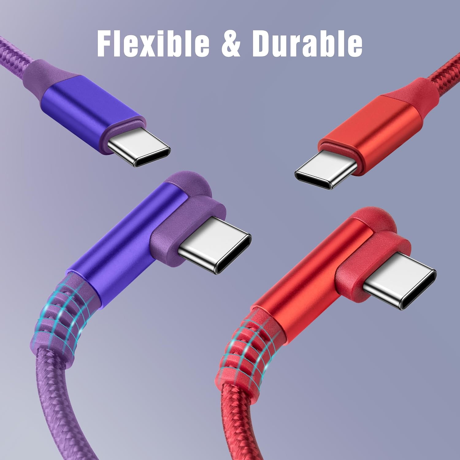 USB C to USB C Cable, [2 Pack] 60W Type C Right Angle Cable Fast Charging for Phone 16/15 ProMax/Car Charger/S24/S23/S22/MacBook Air/Pad/CarPlay and More USB C Device (2Pack Red, 10FT) image 2