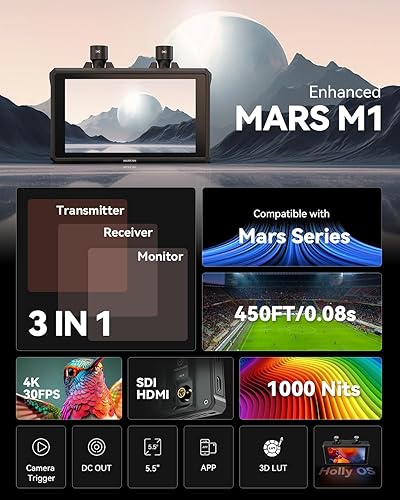 Miniatura 2 de Hollyland Mars M1 - Transmisor inalámbrico mejorado y receptor y monitor, 3 en 1, sistema de transmisión de video inalámbrico SDIHDMI con rango Los