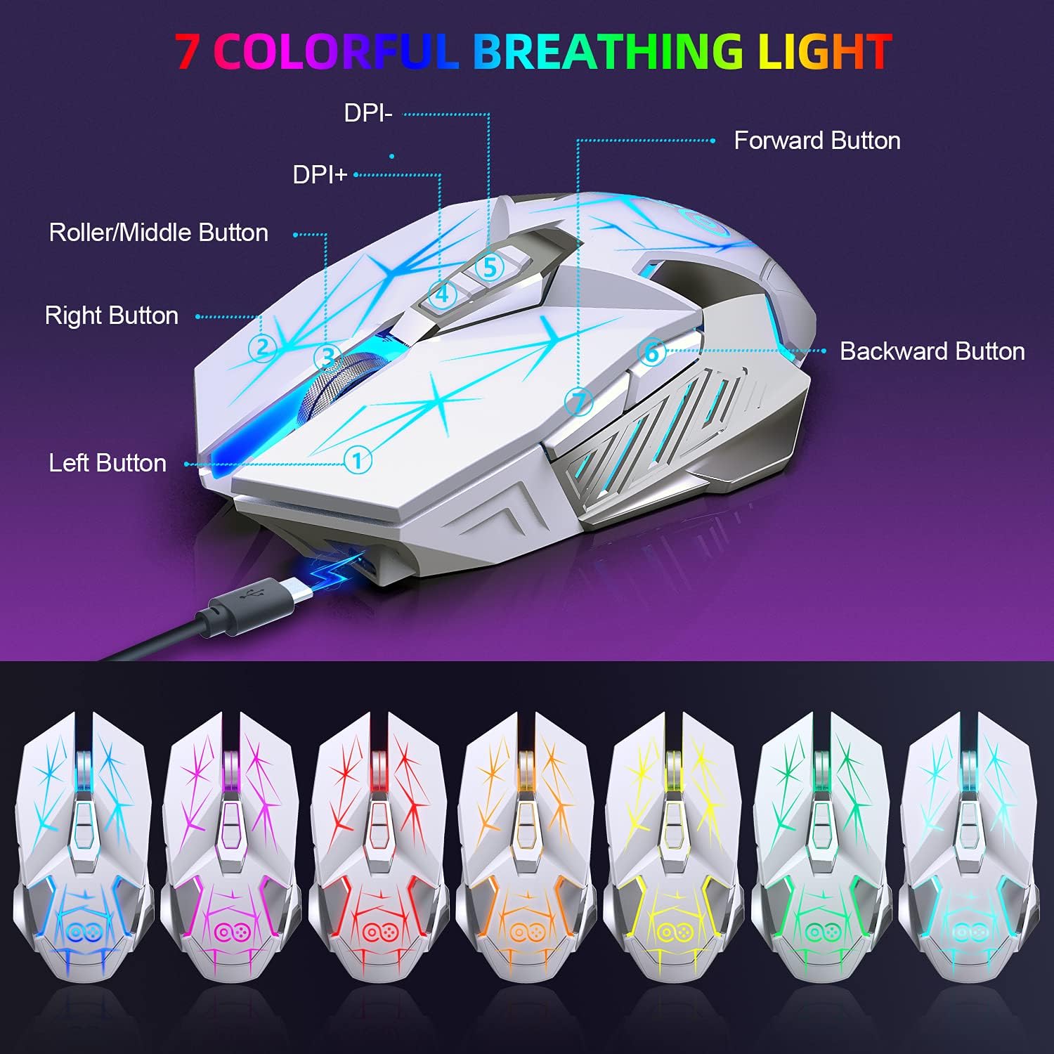 H8 Wireless Gaming Keyboard and Mouse Combo, LED Backlit Rechargeable 3800mAh Battery, Mechanical Feel Anti-ghosting Keyboard with Wrist Rest + 7D 3200DPI Mice for Windows, Mac, PC, Laptop