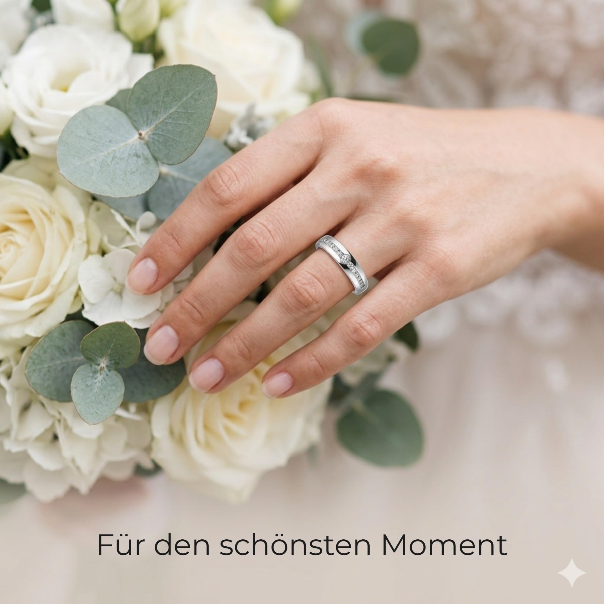 Kolibri Rings 925 Sterling Silber Massiv, Rhodiniert | Freundschaftsringe Paarpreis mit 15 Zirkonia Steine in Kanalfassung | Trauringe Eheringe Partnerringe | Made in Germany | Gratis & Gravur
